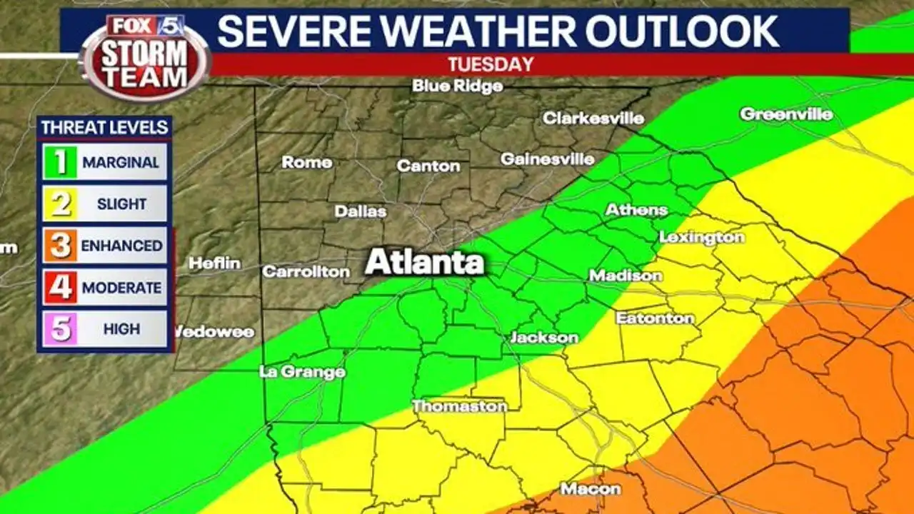 Atlanta weather forecast: Severe storms, strong winds to hit Georgia on Tuesday