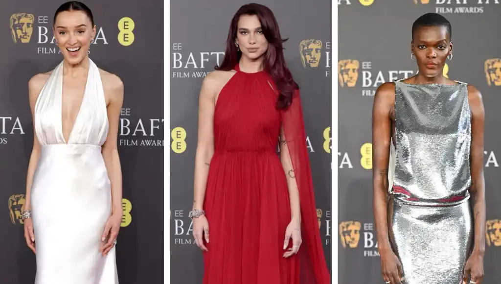 BAFTA Awards 2024 Red Carpet: Plunging Necklines, Statement Reds, Metallics, & More Fashion Trends