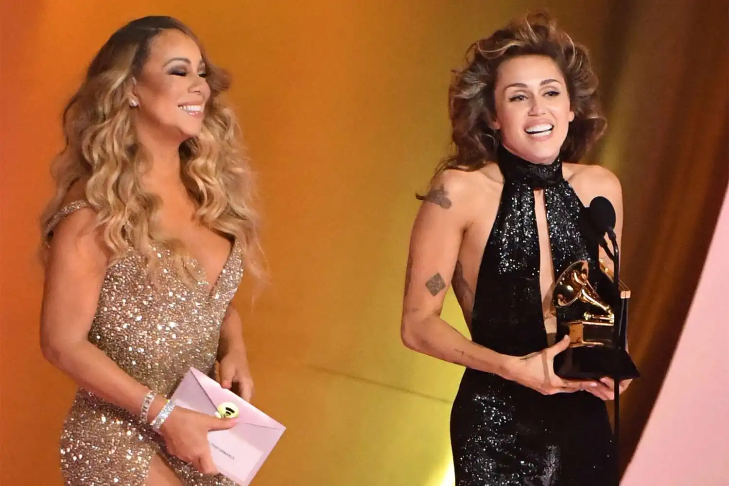 Miley Cyrus fangirls Mariah Carey first Grammy win