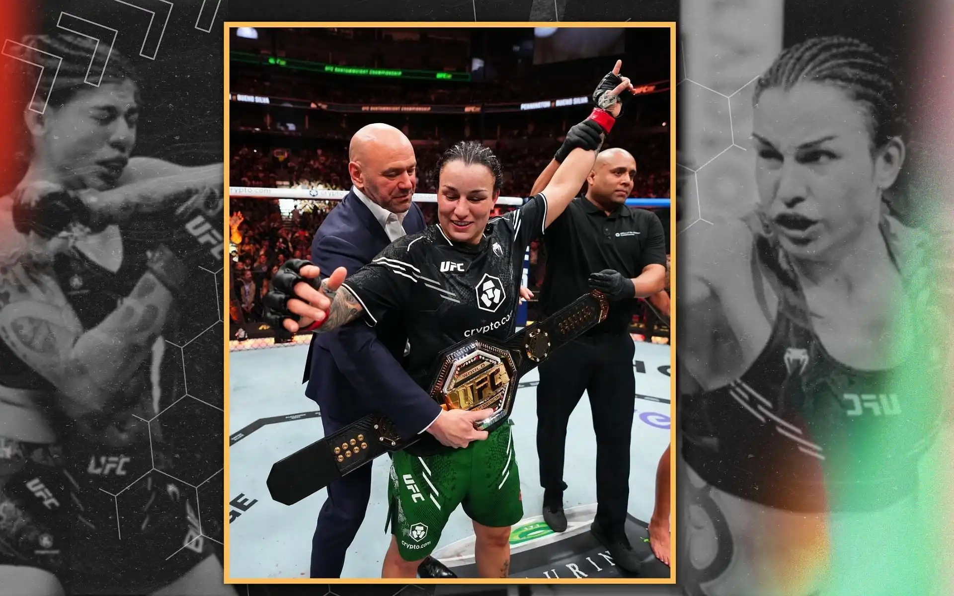 Raquel Pennington claims women's bantamweight title in five-round war with Mayra Bueno Silva, shares kiss with wife post-win