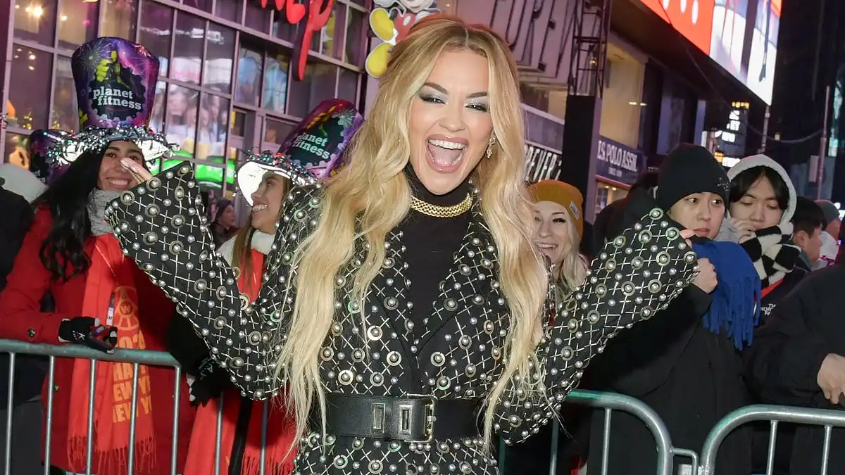 Rita Ora models glitzy coat to host New Year's Rockin' Eve